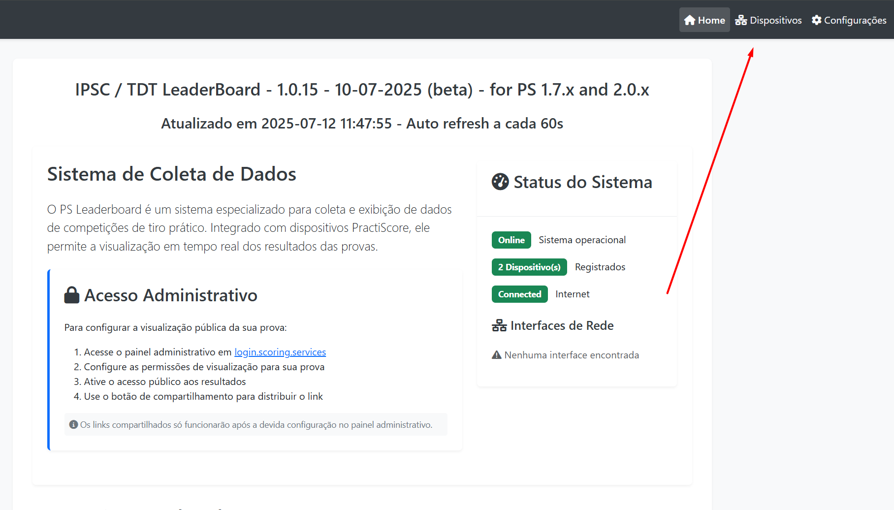 Página de dispositivos — acesso via http://IP:5001/devices