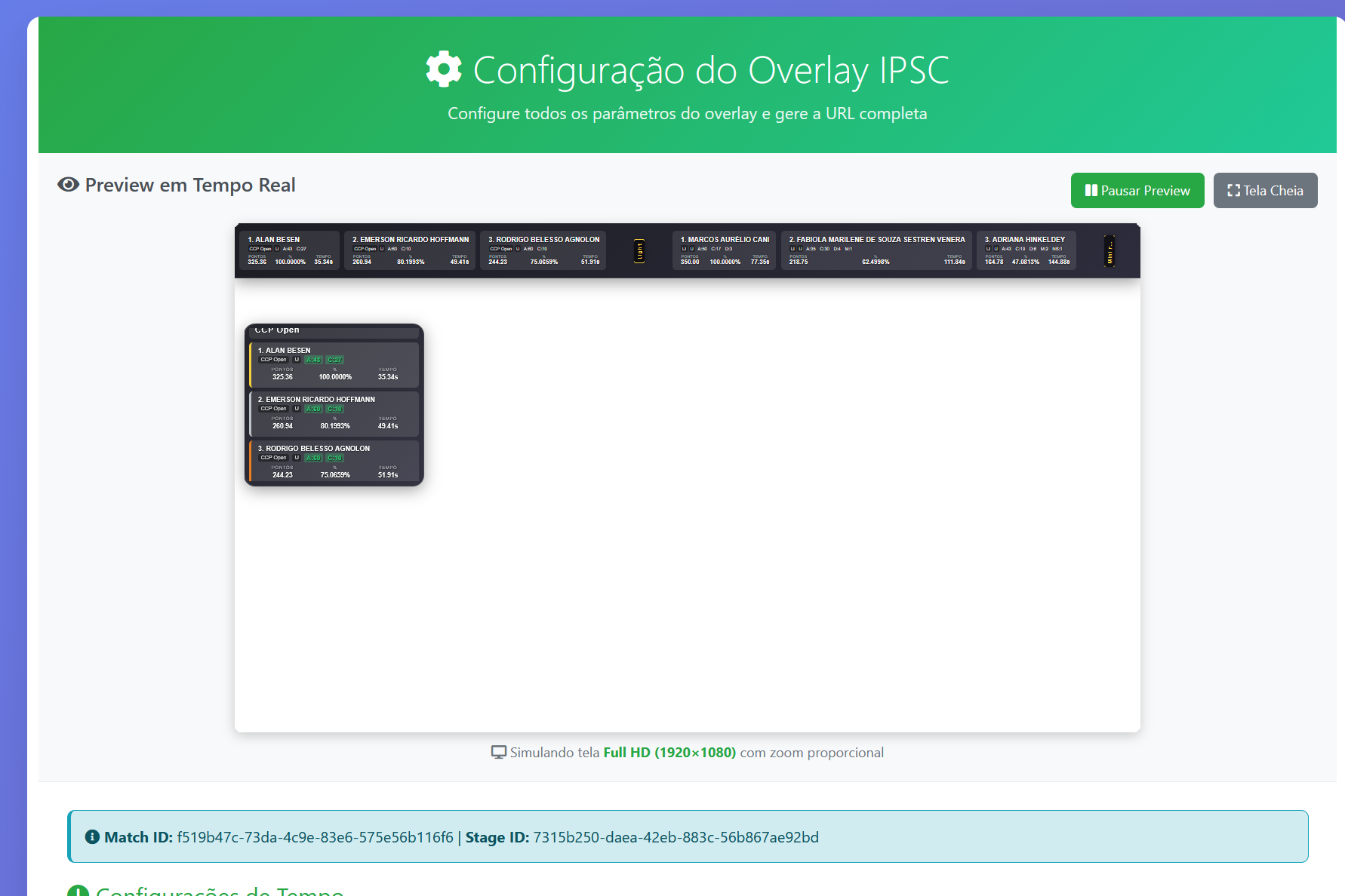 Vista previa en tiempo real — top bar, sidebar y marcador en 1920×1080